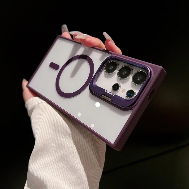 Suitable for Samsung S25 Ultra Magnetic Phone Case S24Plus Hidden Metal Lens Bracket S23 Transparent S24