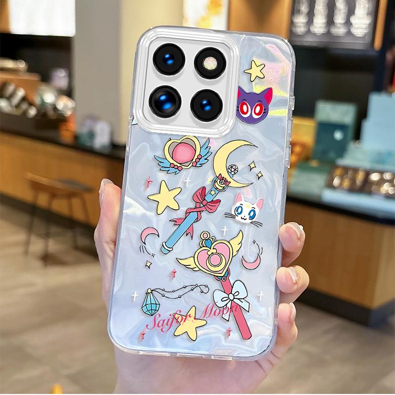 Lovely Sailors Moons Cartoon Phone Case for Xiaomi Poco X6 X3 F6 M6 M4 Pro C61 13T 11 Lite Gradient Hard Shockproof Matte Covers