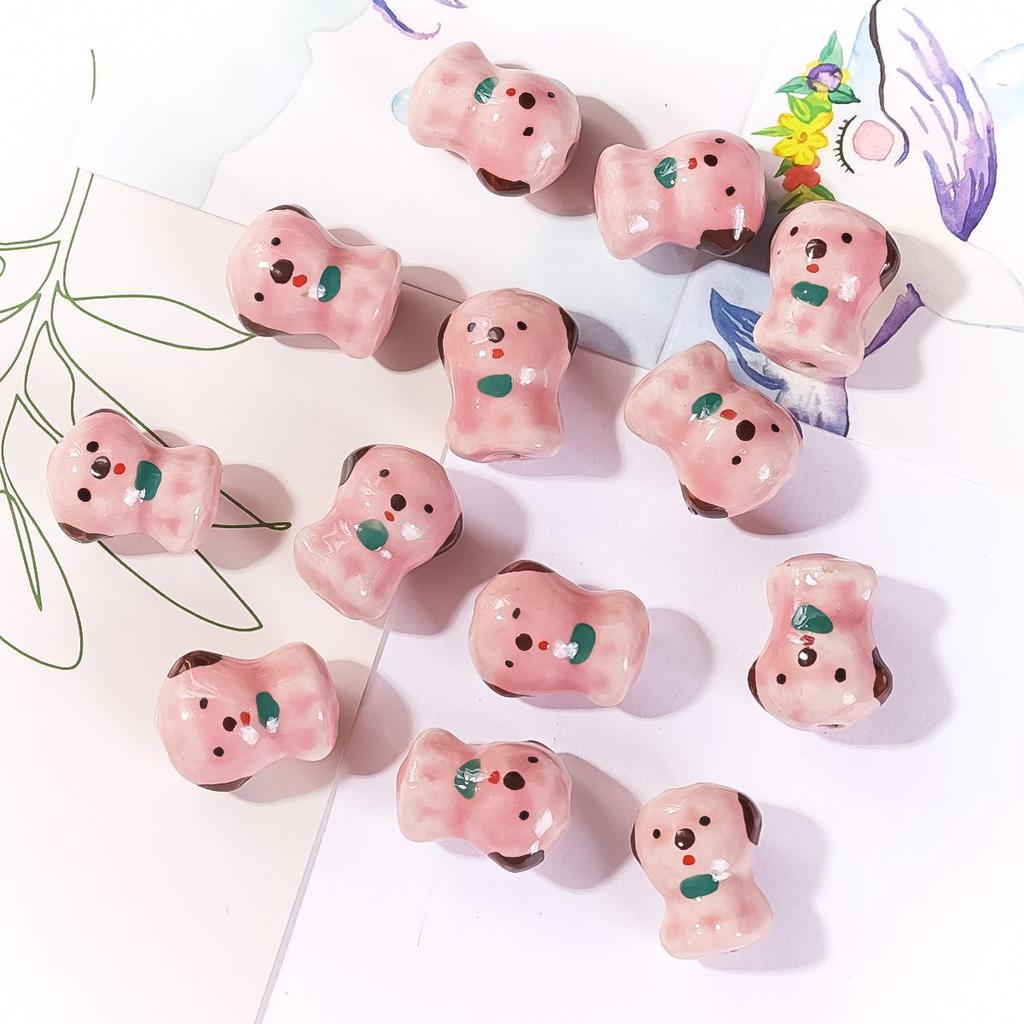Perline in Ceramica Dipinta Tulipano e Farfalla Rosa Retrò per Braccialetti e Collane Fai da Te