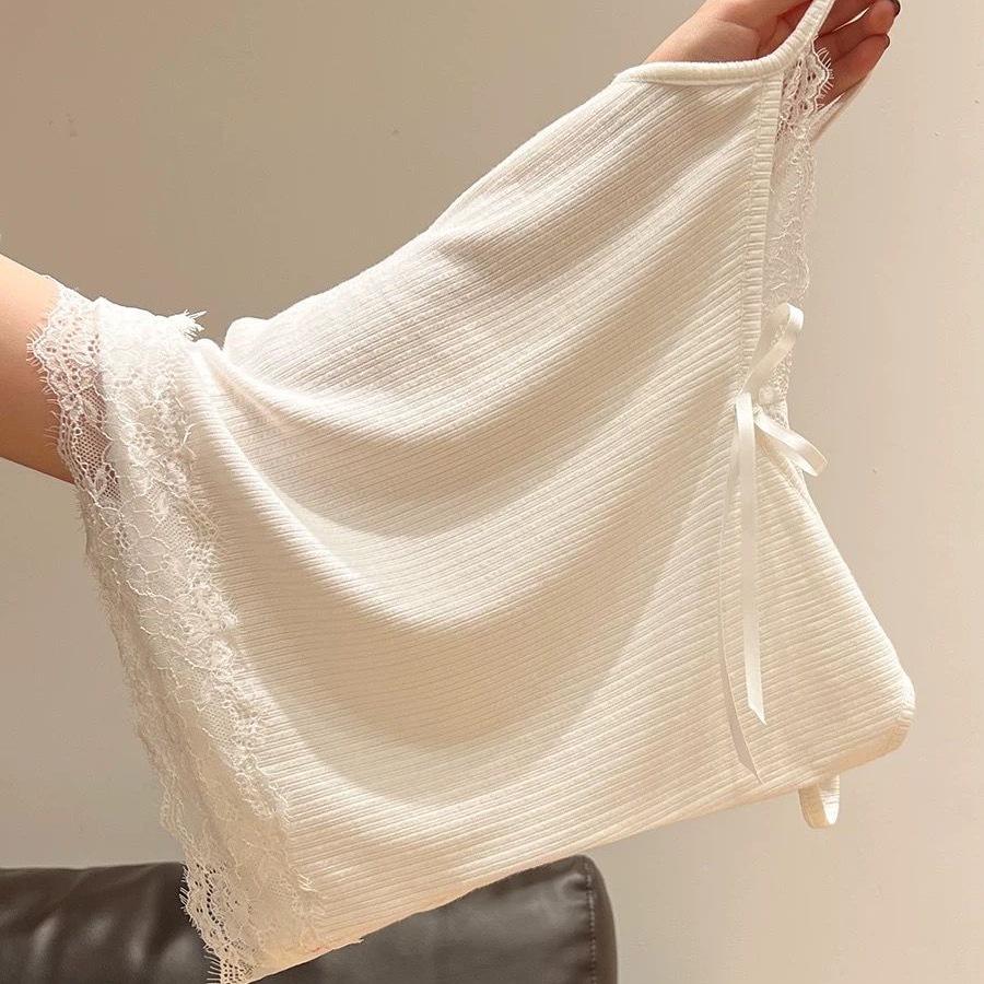 Women's Plus Size Cotton Lace Bow Camisole - Slim Fit Spring/Summer Layered Tank Top