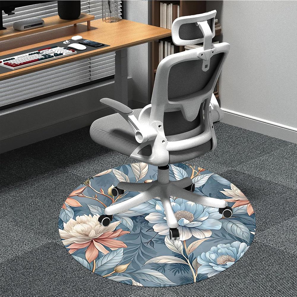 1PCFloral Pattern Office Round Area Rug,  Mat Suitable For Office, Under Office Chairs Bedroom Living Room Home Decor, Room Deco