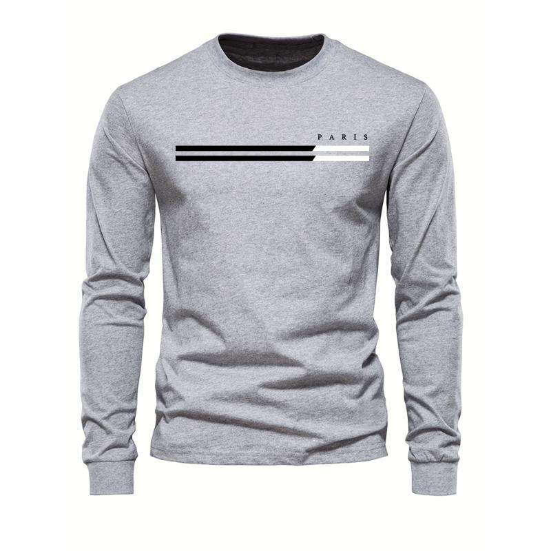Men's Spring And Fall Fashion Casual Long-sleeved T-shirt Loose PARIS Letters Printed Pullover Round Neck Long Sleeve Sweatshirt