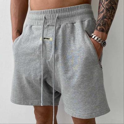Double Line Sports Fitness Hanging Crotch Shorts for Men Trendy Loose Zipper Pocket Five Quarter Pants