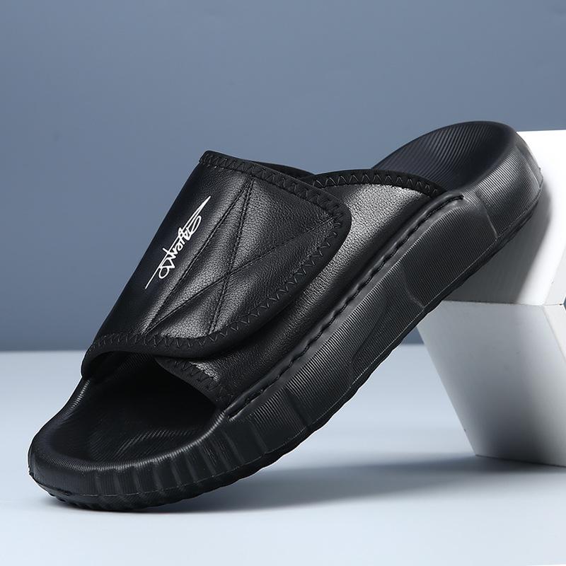 Fashion 2025 New Designer Outdoor Flip-flops for Men British Summer Casual Beach Shoes Male Black High Quality Cow Leather Slippers Man