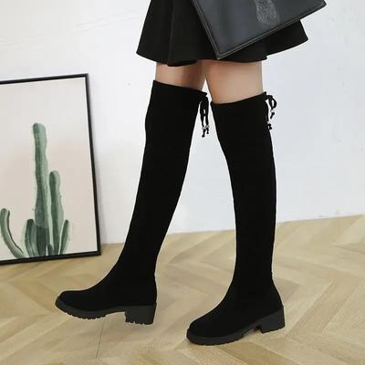 2024 Spring and Autumn New Fashion Slim Thick High Heels Flocked Women's Over-the-Knee-Length Modern Stretch Boots Winter Inner