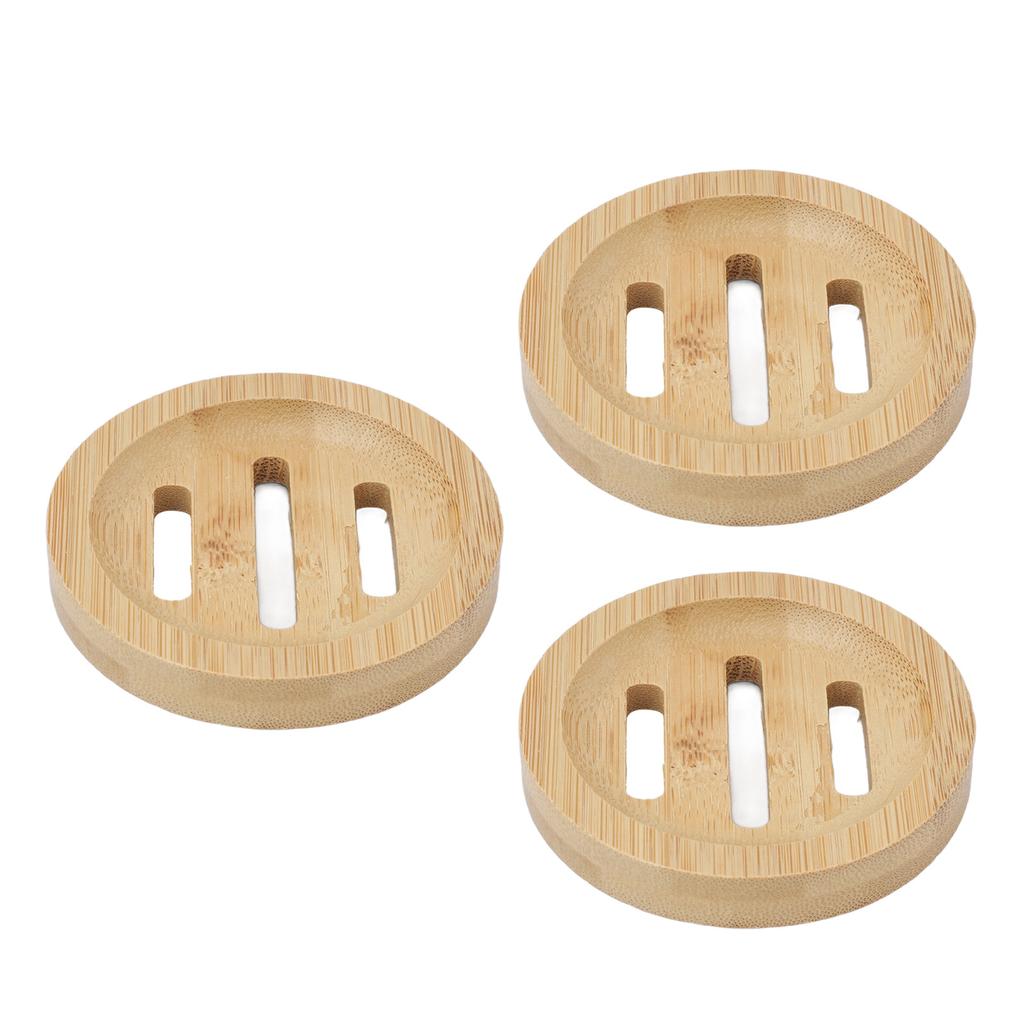3 Stück Bambus Runde Seifenschale Zuhause Badezimmer Retro Elegant Selbstentwässernde Seifenhalter Ablage für Küche