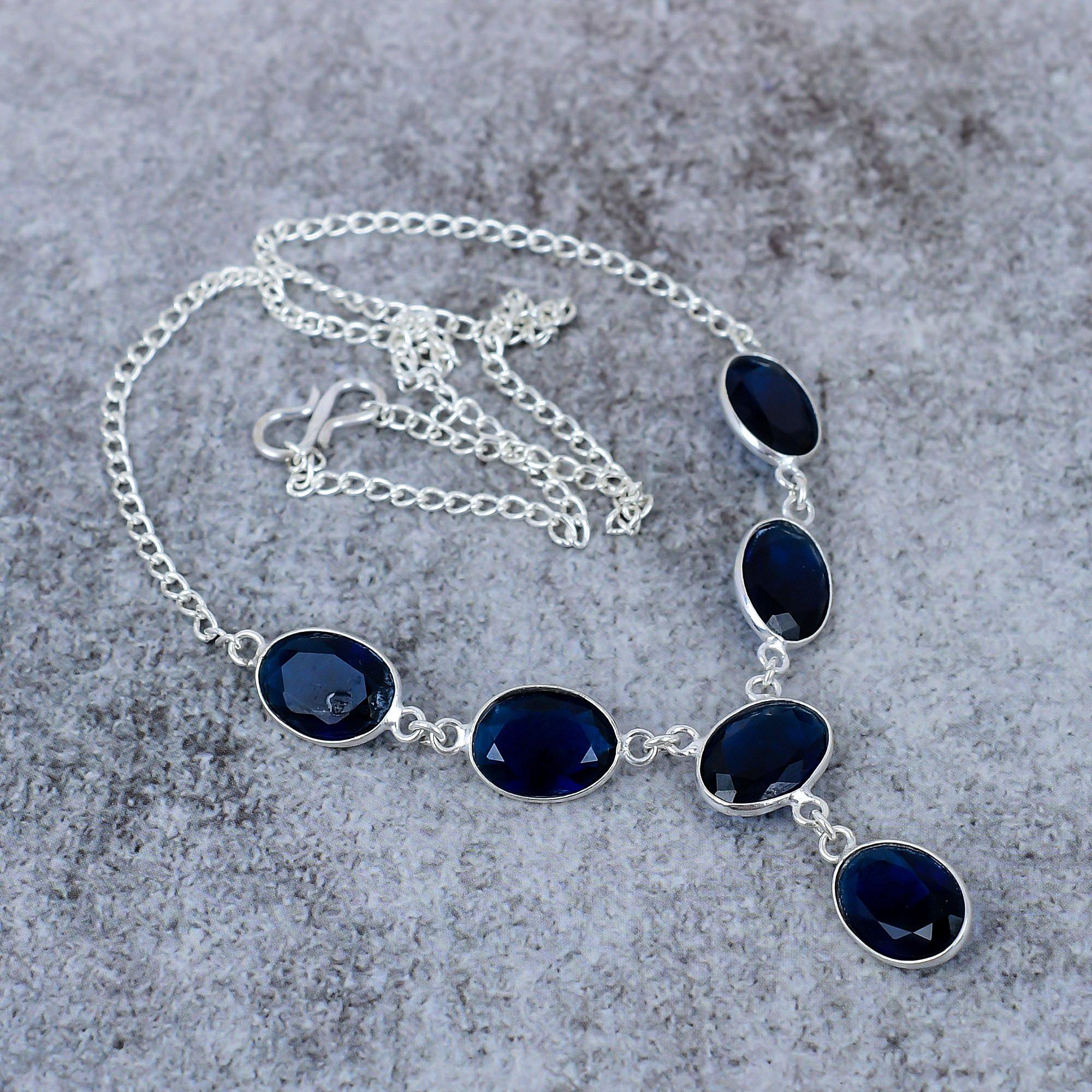 

London Blue Topaz Gemstone 925 Sterling Silver Jewelry Necklace 18 M-415