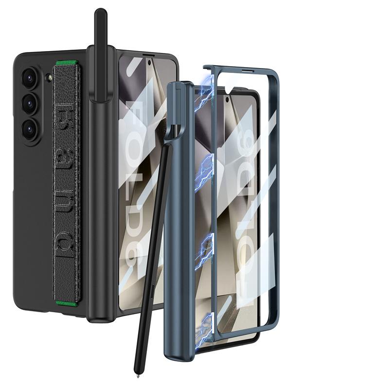 With Wrist Strap Pen Holder Case for Samsung Galaxy Z Fold 7 6 5 4 Cover with Screen Glass Pen Slot Hard for Galaxy Z Fold3 Case