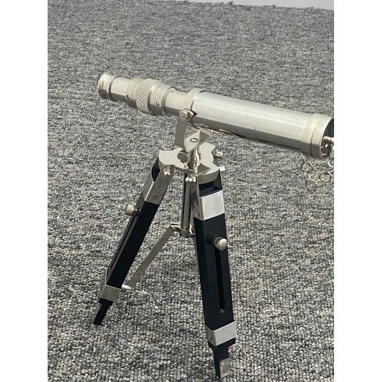 Telescopio marino in ottone massiccio cromato nautico con treppiede in legno