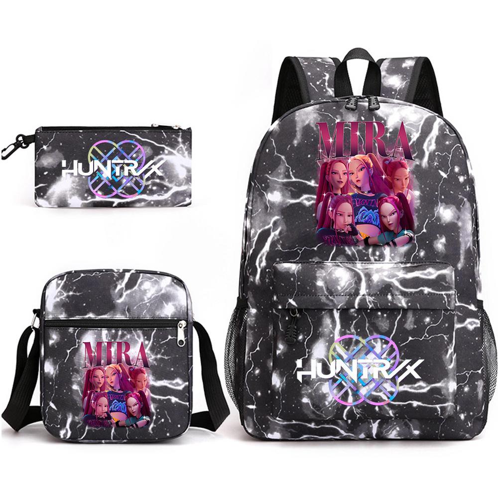 Set da 3 pezzi Anime Cartone Animato K-Pop Cacciatori di Demoni Zaino Stampato con Borsa a Tracolla Astuccio per Ragazzo Ragazza Adolescente Zaino Scolastico di Grande Capacità