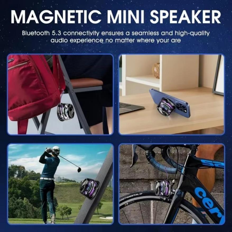 2025 Magnetic Bluetooth Speaker Wireless Portable Mini Travel Stereo Speaker with RGB Color Light and Phone Holder for Ios