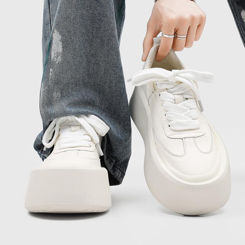 Black And White Board Shoes Versatile Muffin Shoes Big Head Biscuit Shoes Thick Sole Super Fire Simple Men Breathable White Shoes Increase Height
