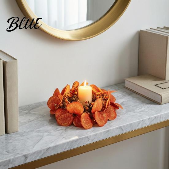 Thanksgiving Table Centerpieces Fall Maple Leaf Candle Ring Autumn Pillar Wreath Artificial Holder for Harvest Party Centerpiece Theme Supplies