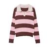 European-American Striped Color Block Polo Sweater 2026 - Retro Fashion Knitwear Top