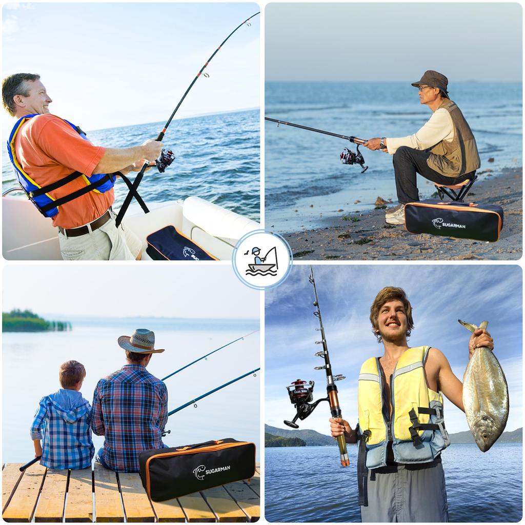 Sugarman Fishing Set, 2.1M Carbon Telescopic Fishing Rod, 3000-Speed Rod, Spinning Reel, Bait, and Fishing Line Included, Ideal for Beginners,