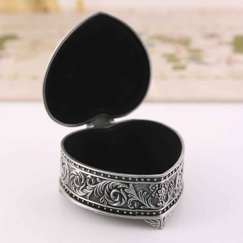 Elegant Heart Jewelry Holder Earring Organizer with Black Velvets Interior Florals Engraved Box for Protecting Valuables