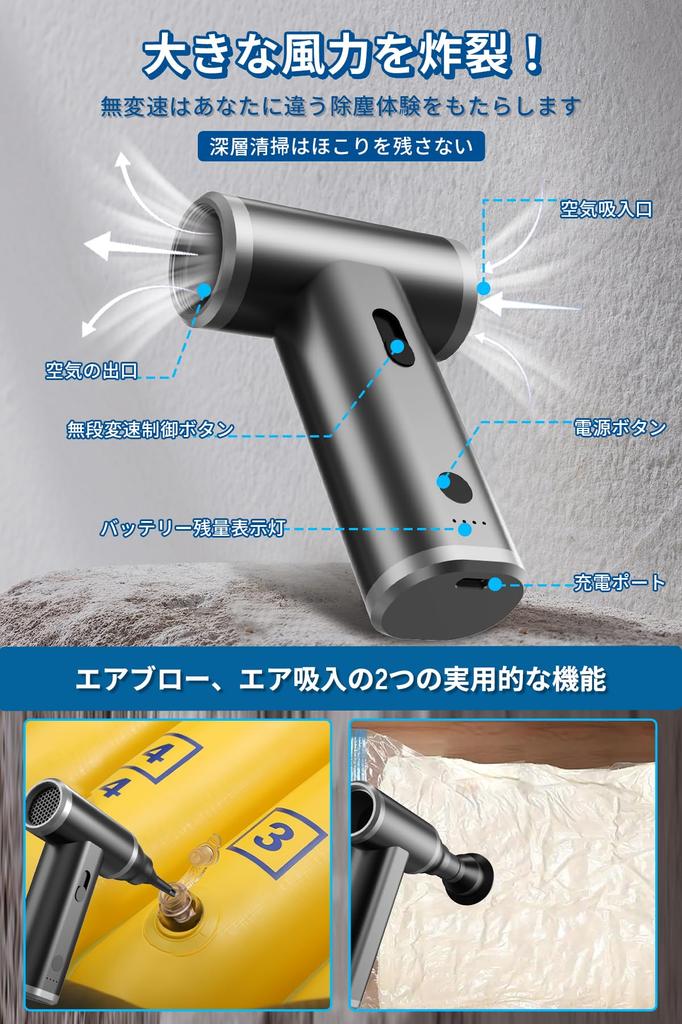DAIDAIZAI Electric Air Duster Powerful Aircraft Engine Air Brushless 110000RPM Blowout 100000PA Suction Stepless Air Volume Electric USB Ultra Light