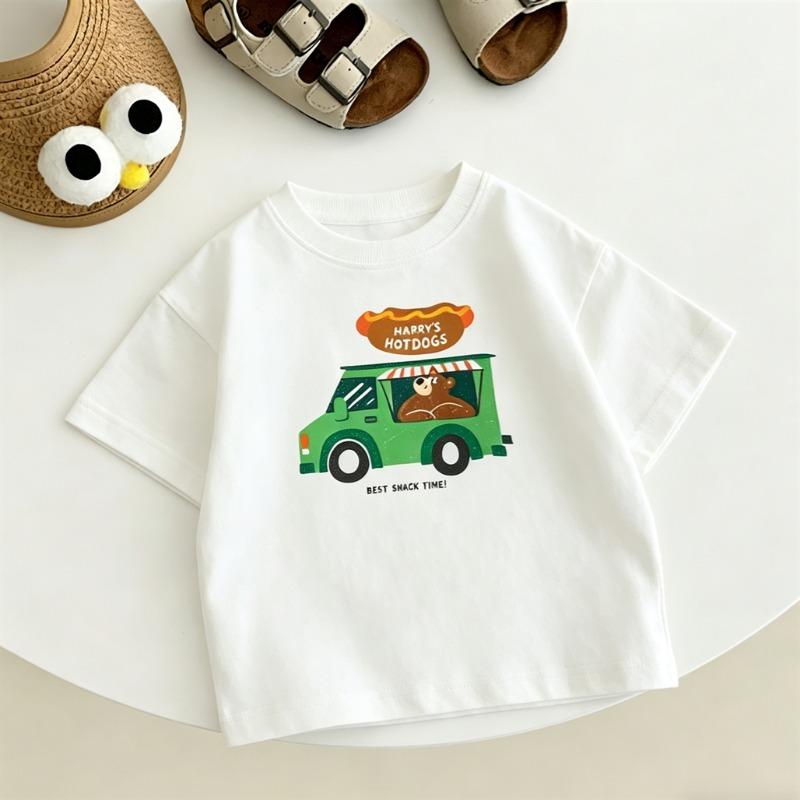 Printing Tshirt Child Boys Summer Crewneck Tops Loose Pure Cotton Tees Kids Cute Print T-shirt Baby Clothes Thin Short Sleeve