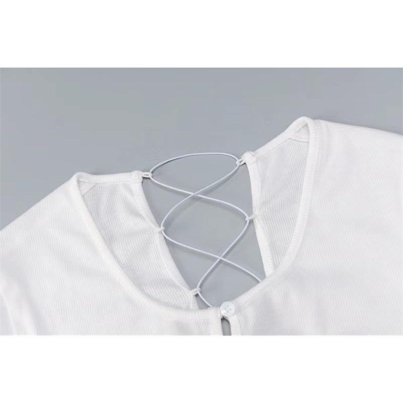 Tooxika New Spring And Summer Long Sleeve Cross Strap Navel Exposed T-shirt Short Skirt Set