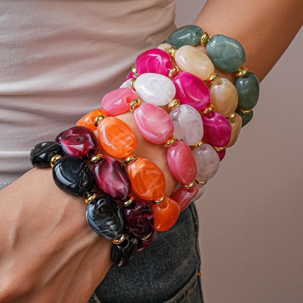 Oval Irregular Wide Bracelet Bohemian Retro Hand Ring Simple Acrylic Bangle  Girls