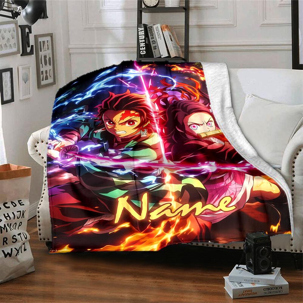 Custom Name Demon Slayer Theme Printed Blanket - Perfect for Couch, Bed, Travel & Outdoor Use | Machine Washable, Cozy & Durable.