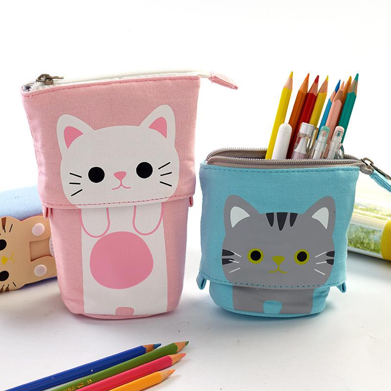 Cute Large Capacity Retractable Pencil Case Kawaii Pen Box Girls Cosmetic Storage Bag