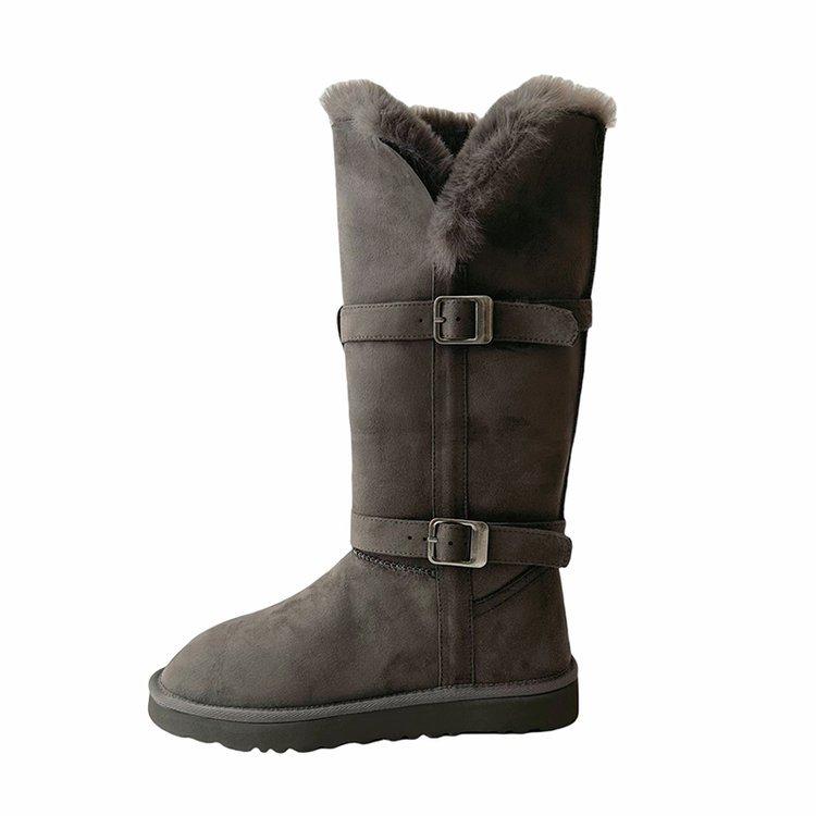 Weiche Lederversion~ graue Schneestiefel Damen 2025 Winter neu dicksohlige erhöhende gefütterte verdickte langschaftige Schnee-Baumwollschuhe
