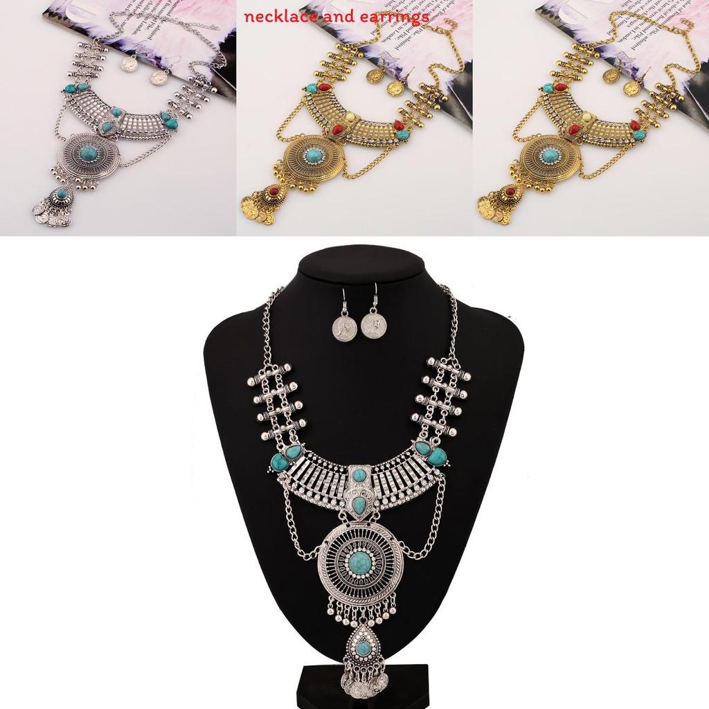 Ethnic Style Simulation Gemstone Decoration Women Necklace And Earring Set For Women