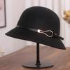 Hat female autumn and winter small edge belt buckle woolen bucket hat French retro top hat Hepburn style washbasin hat