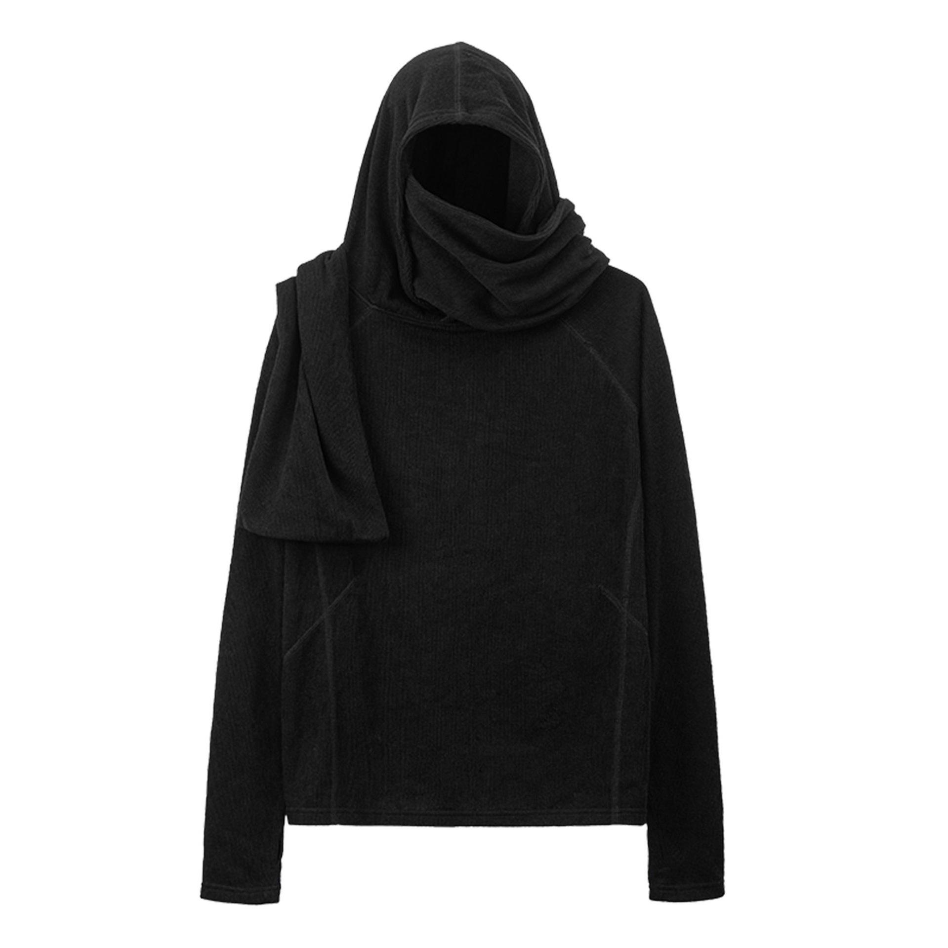 

YOHJI YAMAMOTO Designer Unisex Hooded Scarf-Collar Pullover Sweatshirt 2XL чёрный