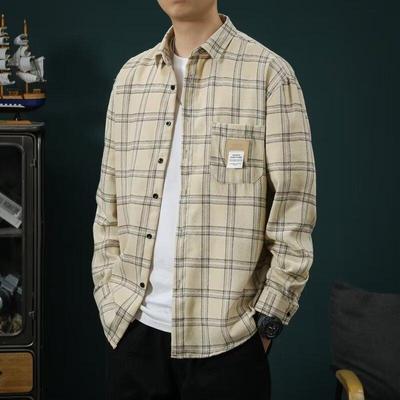 Autumn Exquisite Korean Style Loose Light Green Plaid Long-sleeved Shirt Fashionable Versatile Men's Shirt