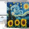 Starry Sunflower Shower Curtain Vintage Oil Painting Style Yellow Flower Scenery Bathroom Decoration Polyester Waterproof with