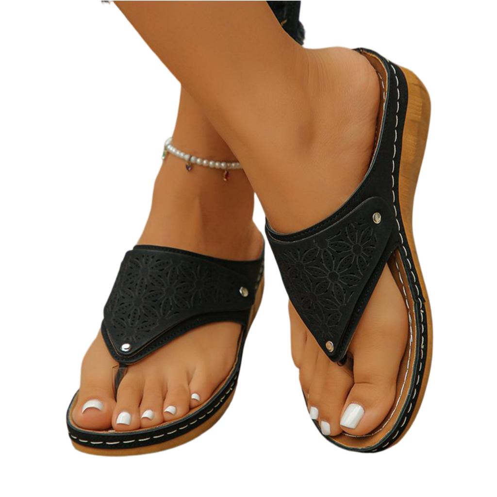 Women's Summer Hollow Out Thong Sandals Platform Slip On Casual Flip Flops Lightweight Comfortable Beach Shoes