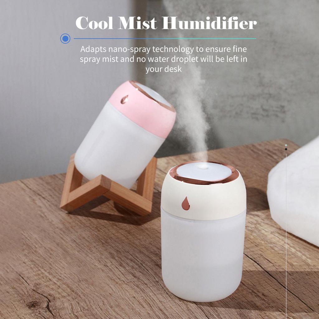 330mL Colorful Mist Humidifier Diffuser Portable 7-color Night Light Quiet USB Humidifier with 2