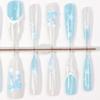 French Icy Cat Eye Press-On Nails - Embossed Translucent Winter Love Letter Design