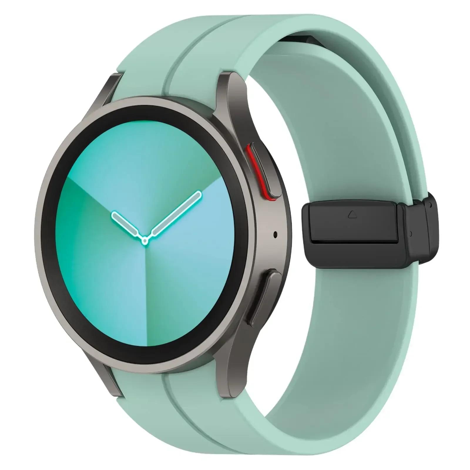

Magnetic Silicone Strap for Samsung Watch 7 6 5 4 40 44mm/5 Pro 45mm No Gaps Folding Buckle Band for Galaxy Watch 6/4Classic Watch 5 Pro 45mm