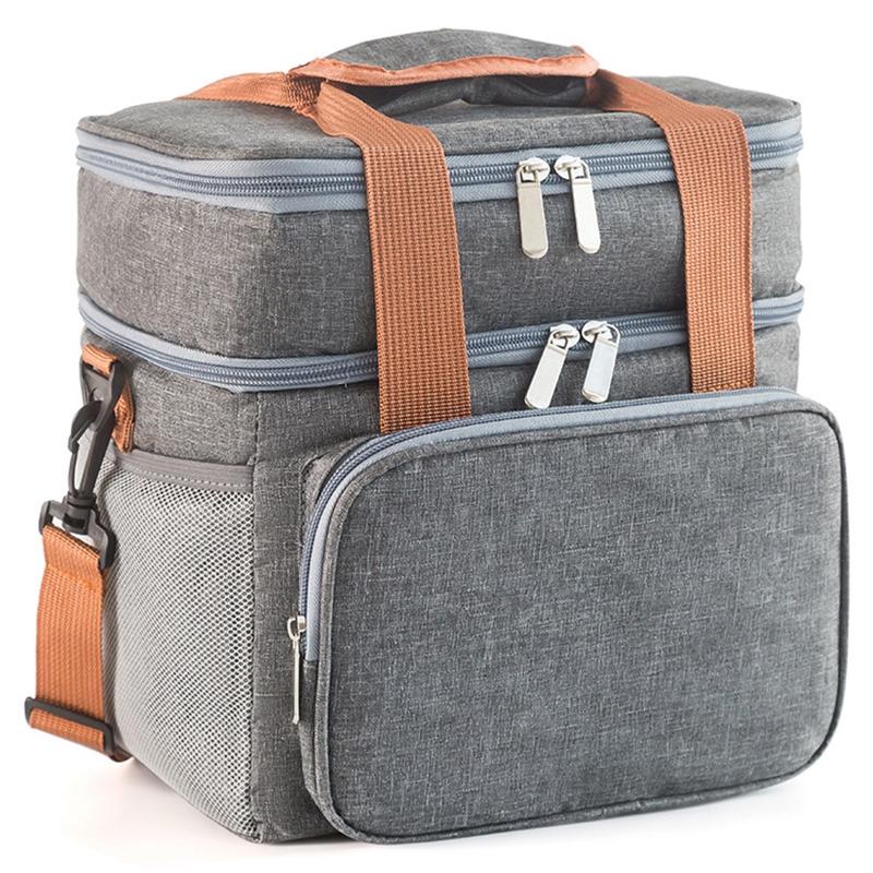 

2 Layers Insulated Lunch Bag Large Capacity Food Storage Drink Cooling Handbag with Shoulder Strap C