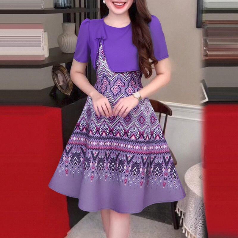 

ZANZEA Жіноча повсякденна літня сукня з короткими рукавами та круглим вирізом S фіолетовий