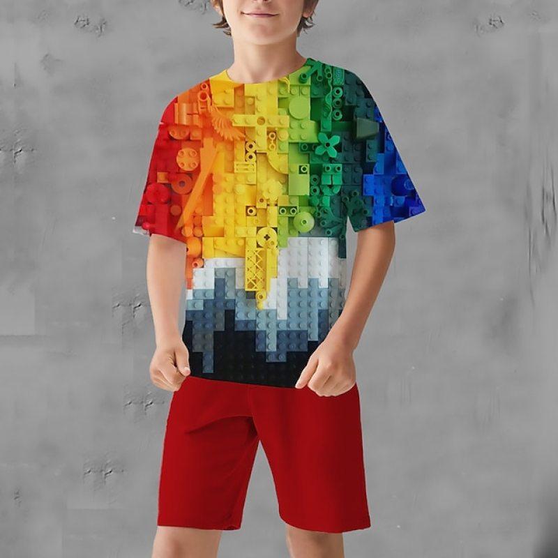 Funny Toy Building Blocks 3D Print Kids Sets Fashion T-Shirts Beach Board Shorts Tees Tops Vintage Boys Girls Sportswear Suits