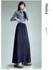 Women's Gray High Waist Slit Midi Skirt - Autumn A-line Draping Sweatshirt Style