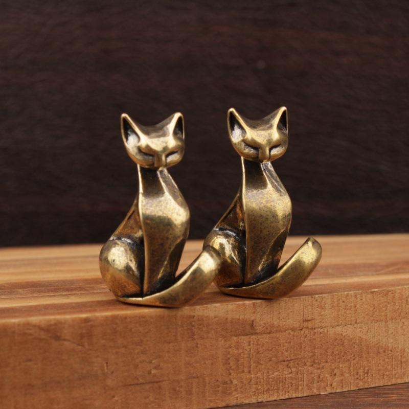 1 Stück Messing-Katzenfigurine, Vintage Messing-Skulptur, Schreibtisch-Handwerk, Kleines Ornament, Katzenstatue für Zuhause/Büro, Wohnkultur