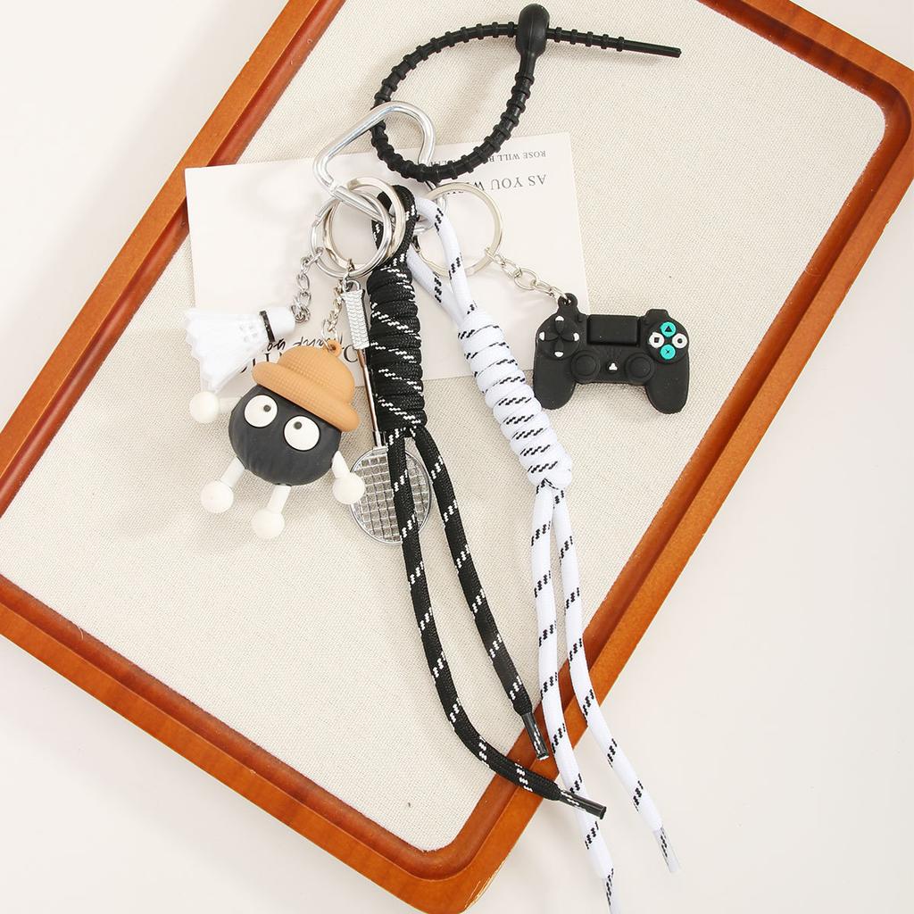 Cute Cartoon PVC Small Coal Ball Pendant Keychain Mini Game Machine Badminton Fun Bag Pendant