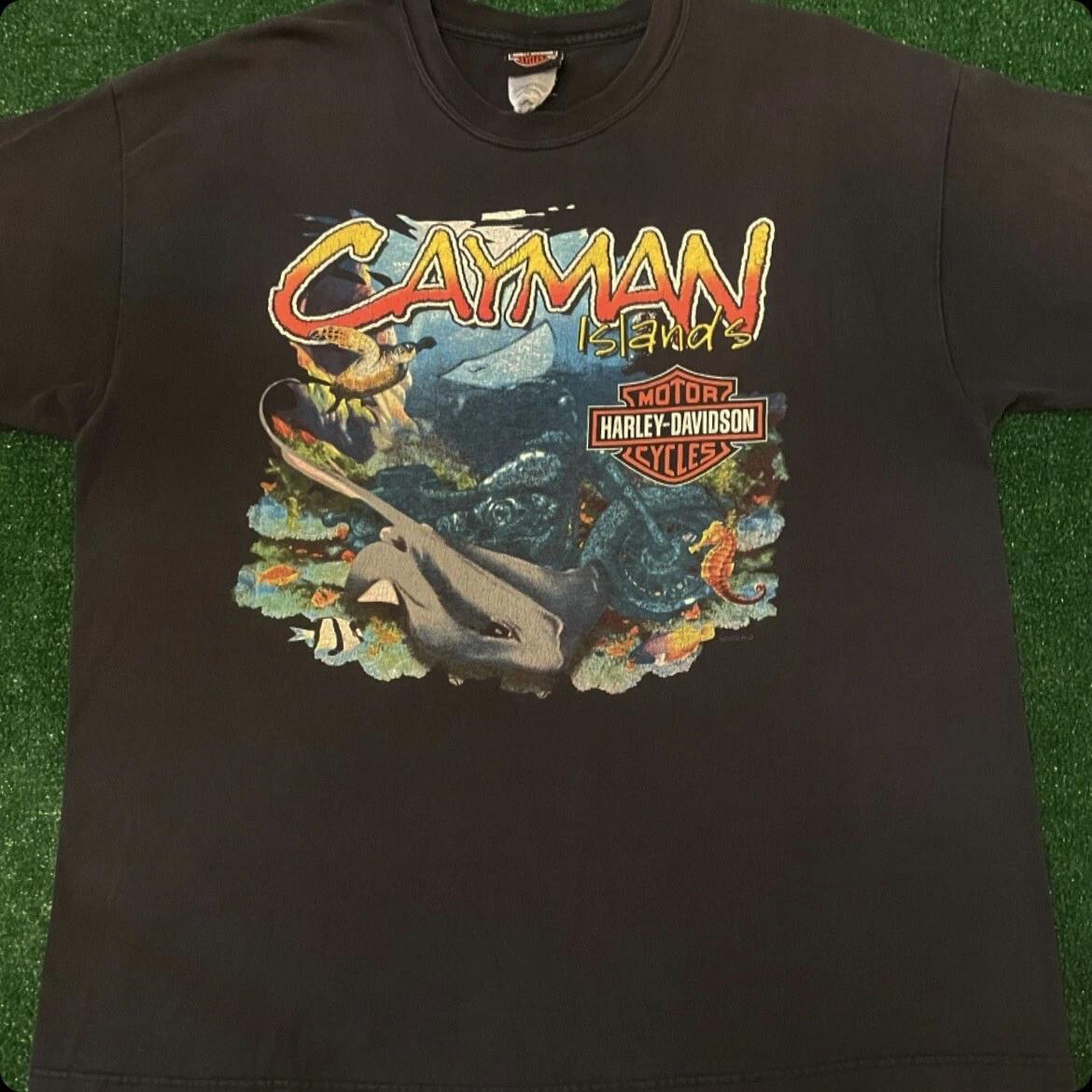 Vintage 90s Y2K Harley Davidson Nature Ocean Cayman Islands VTG 2002 Shirt XL L