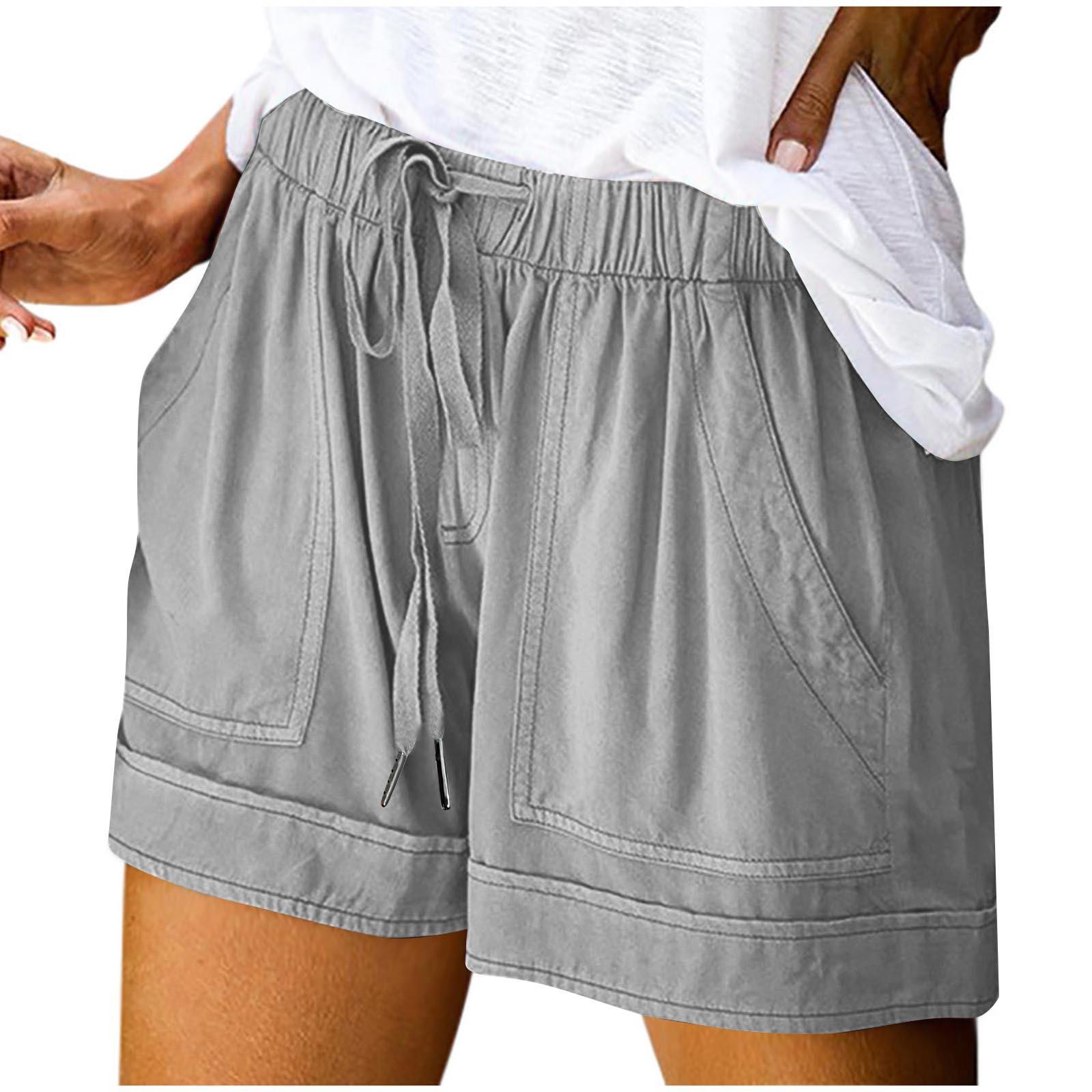 

Women s Summer Large Size Loose Solid Color Drawstring Lace-Up Pocket Casual Shorts Women S