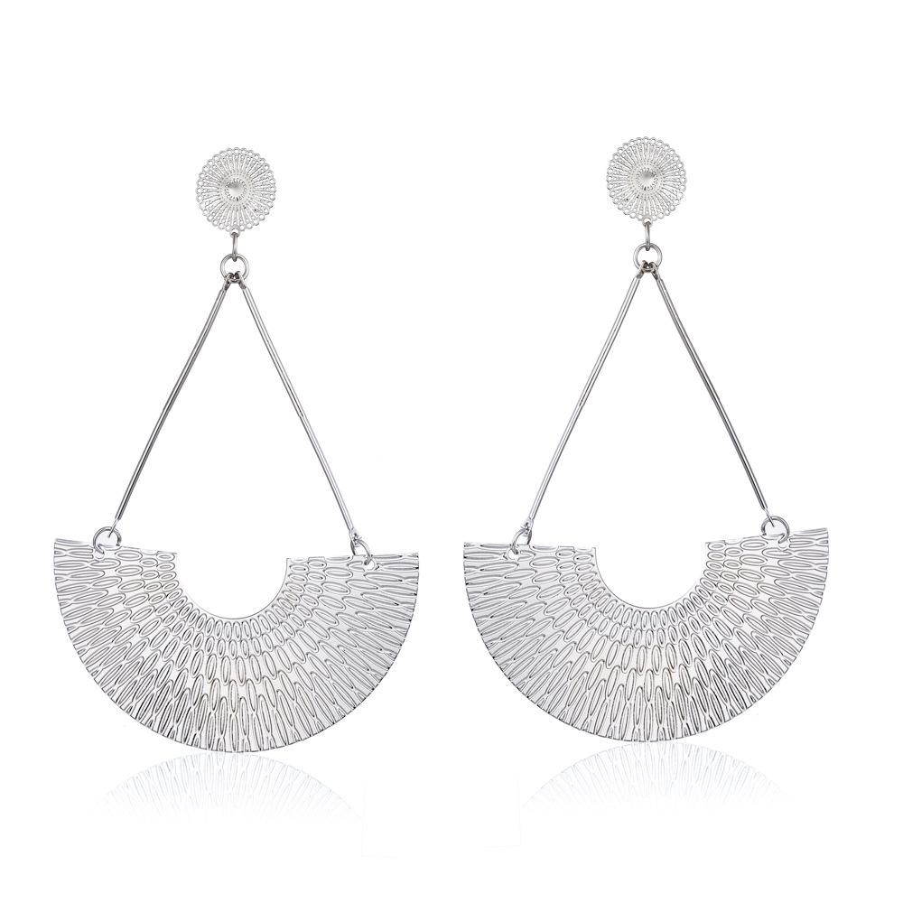 Bohemian Geometric Fan-Shaped Metal Earrings - Trendy Fashion for Women