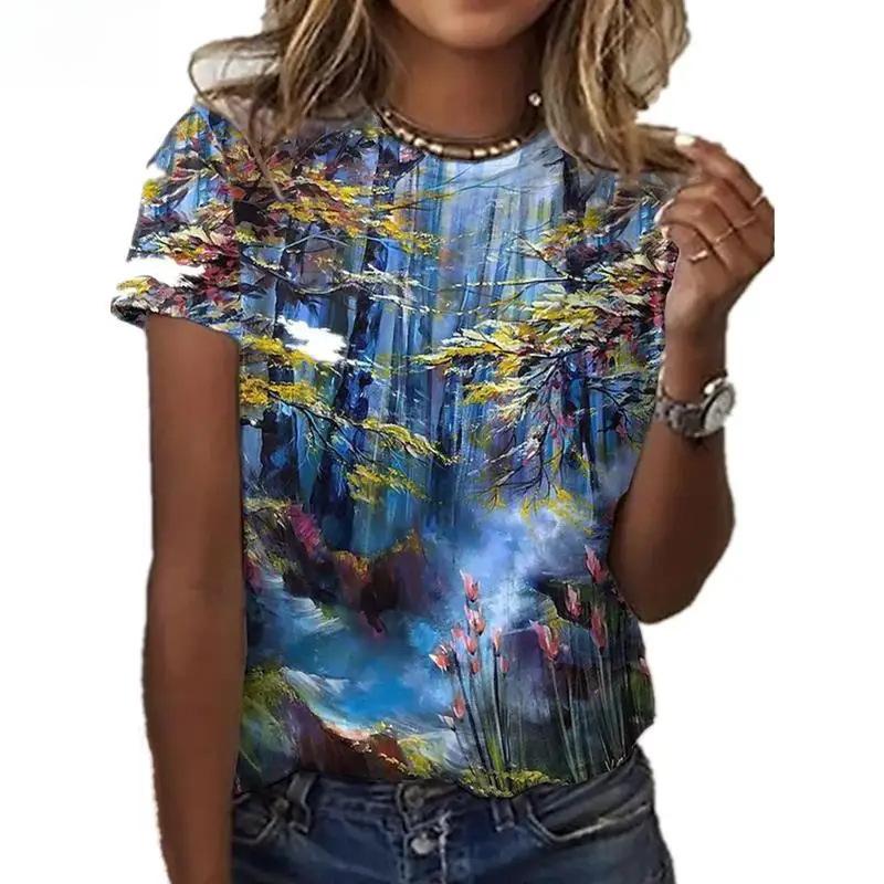 

European and American style 3D digital printing short sleeved women s summer round neck casual 2867 6XL