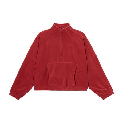 Year Of The Horse Limited Edition CNY New Year Stand Collar Solid Color Drop Shoulder Long Sleeve Fleece Top Women Tops HV3716-613