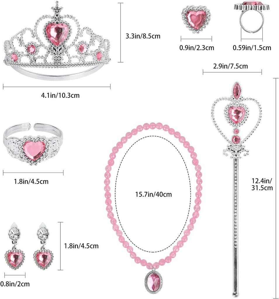 Princess Cosplay and Perfect for Princess Costume and Perfect Birthday Pink [koundeneko] 9-Piece Set Crown, Gloves, Wand, Ring, Necklace, Bracelet,