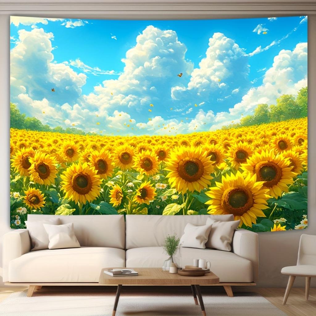 2D Flat Surface 1-piece Golden Sunflower Wall Tapestry Suitable for Home Decoration Weddings and Parties.
