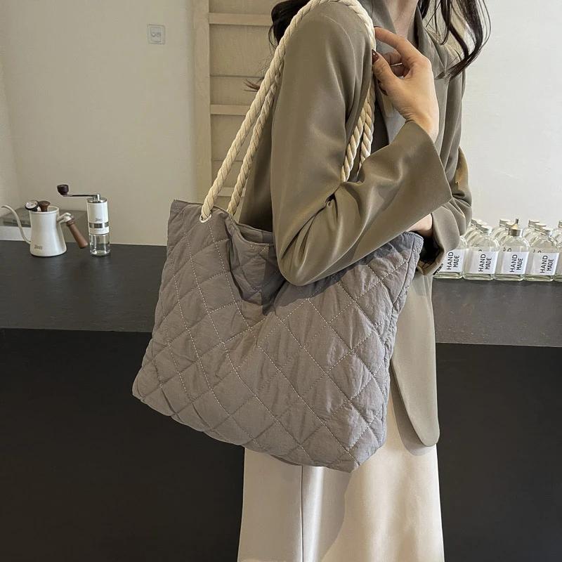 High capacity practical versatile unique youth shoulder bag new simplicity leisure diamond grid cotton clothes large bag